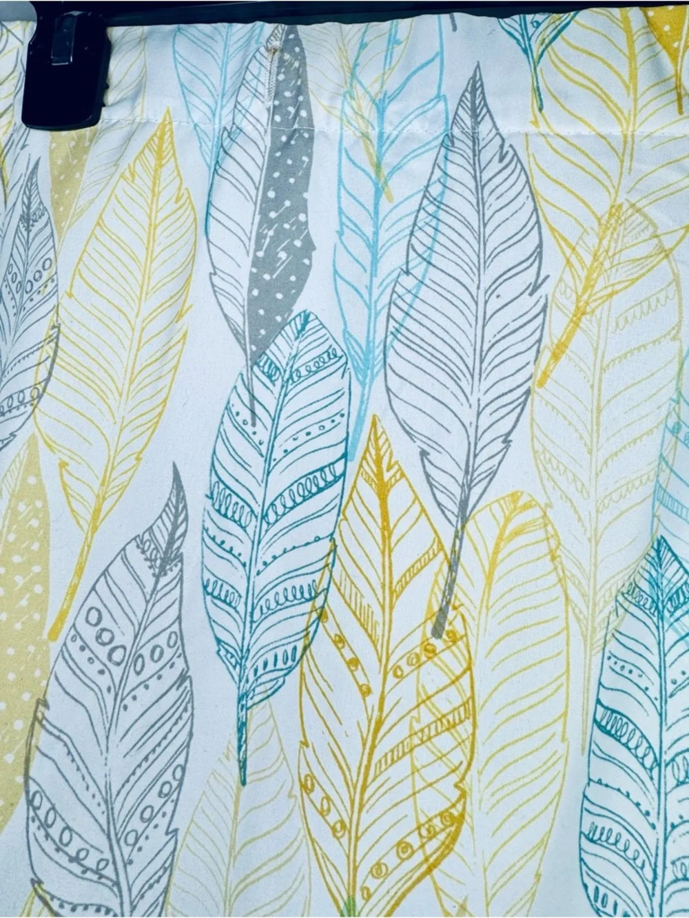 Feather Print Shower Curtain in Yellow, Teal & Gray